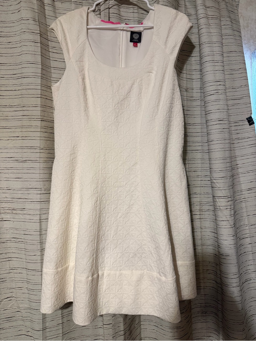 Vince Camuto Ivory Cream Geometric Textured Fit & Flare Dress - Size 14